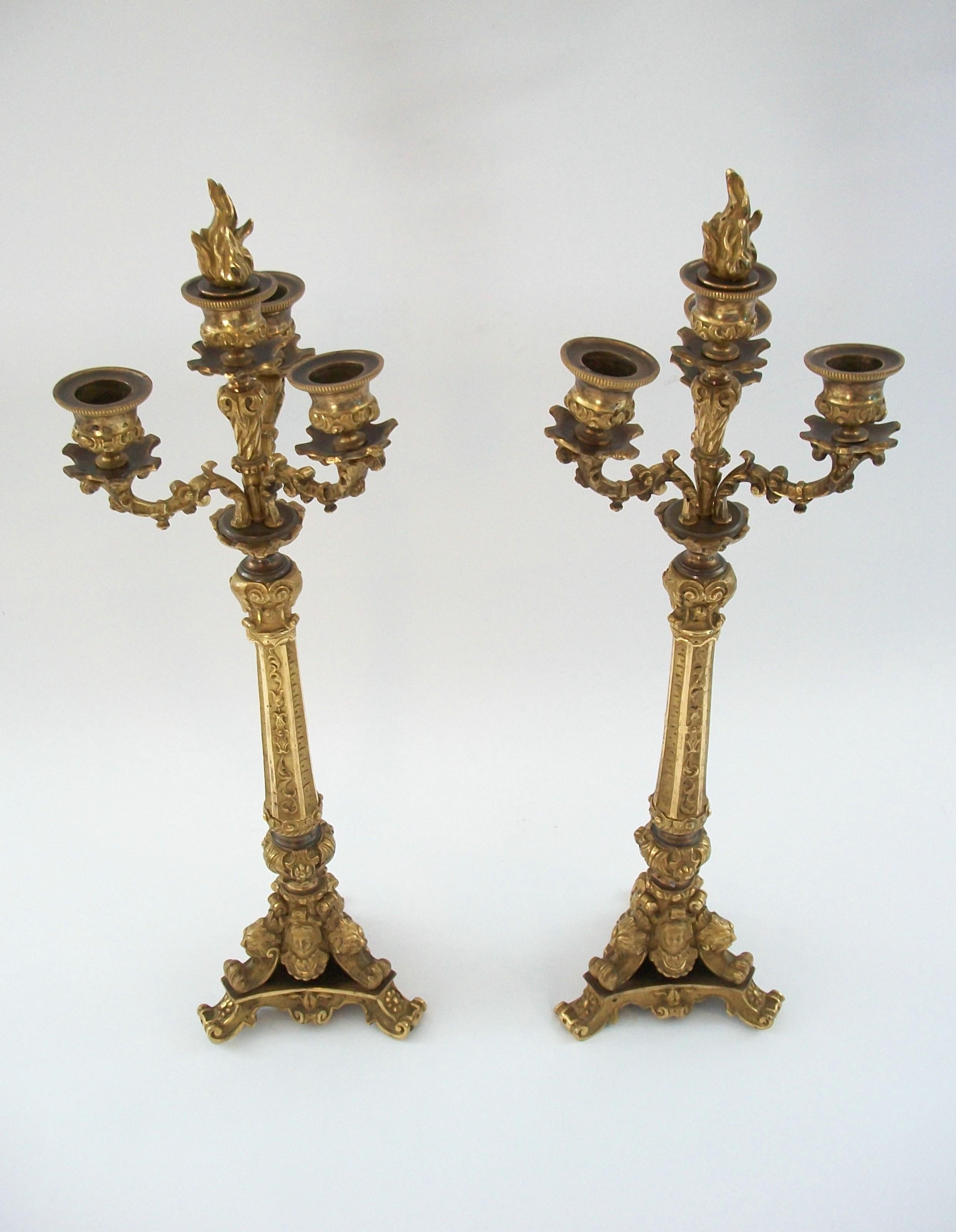 Antique Pair of Restoration Period Gilt Bronze Candelabra - France - Circa 1830 For Sale 2