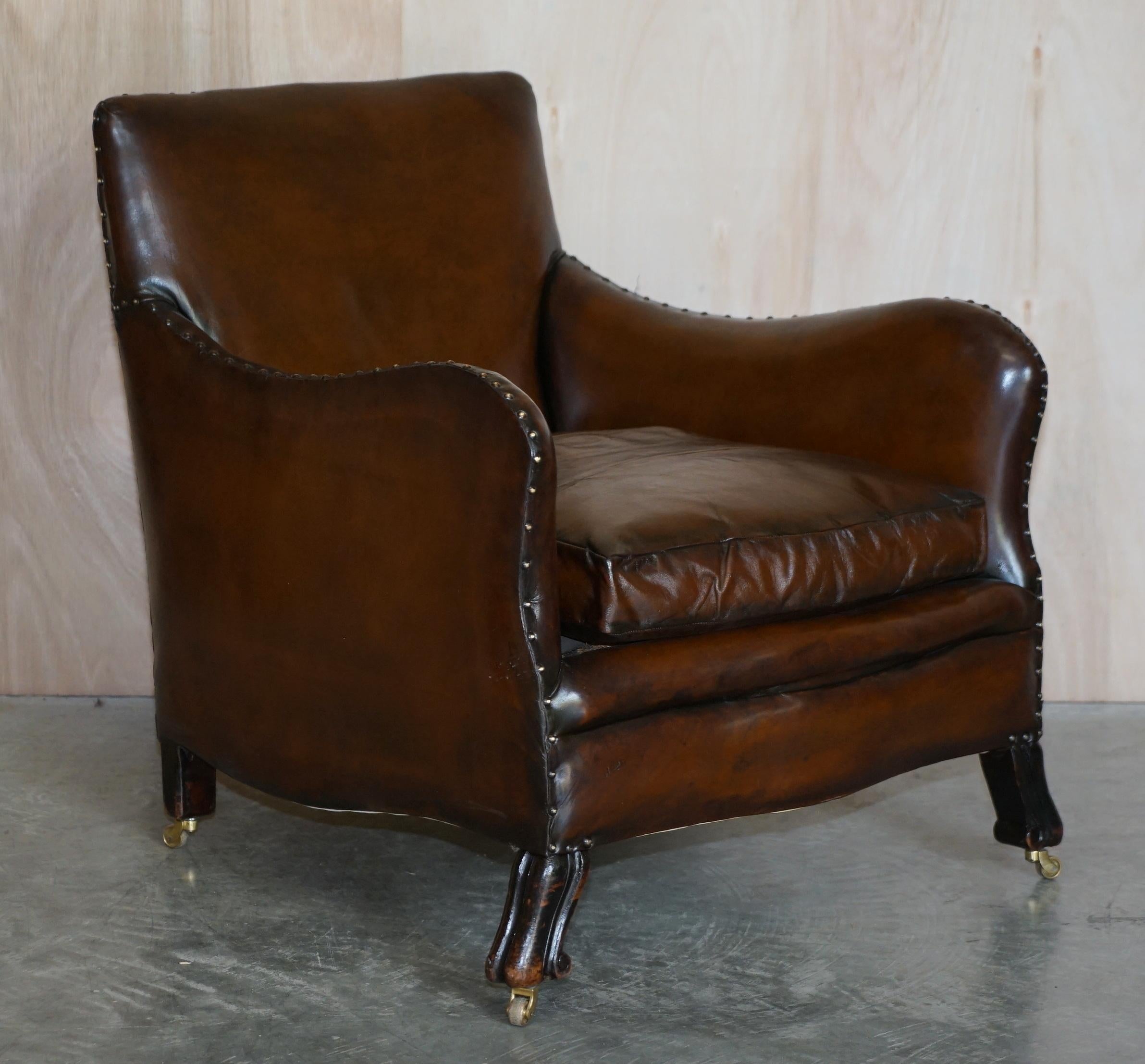 We are delighted to offer for sale this stunning pair of fully restored, hand dyed Cigar brown leather, Spanish club armchairs with ornately caved elegant legs

An exceptionally good looking well-made and substantial armchairs. They are