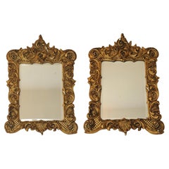 Antique Pair Of Rococo Revival Italian Gilt Framed Wall Mirrors 1800's