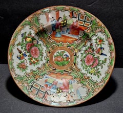 Antique Pair of Rose Medallion Export Porcelain Soup Bowls, Ca. 19th Century