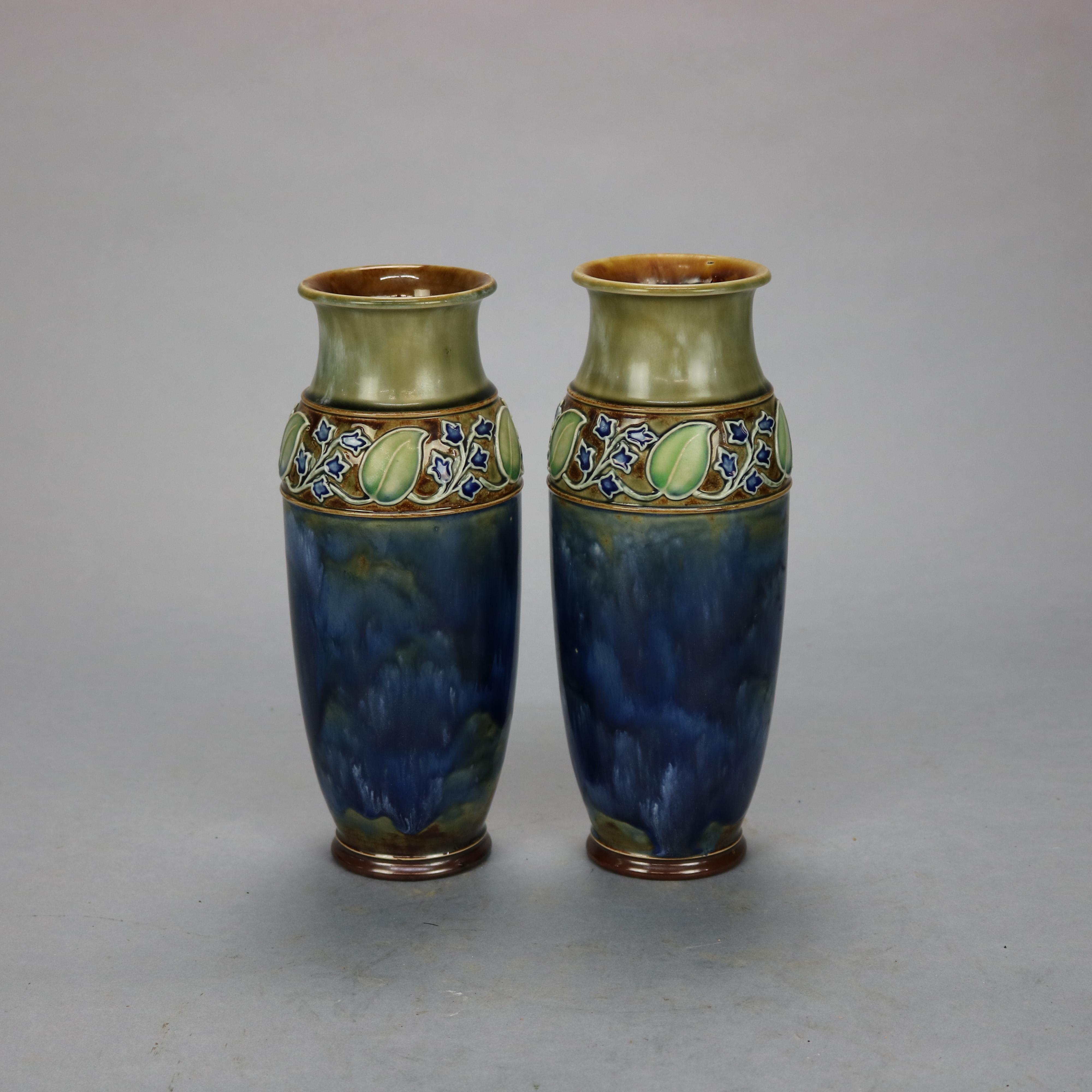 Ceramic Antique Pair of Royal Doulton Arts & Crafts Pottery Vases, Circa 1910