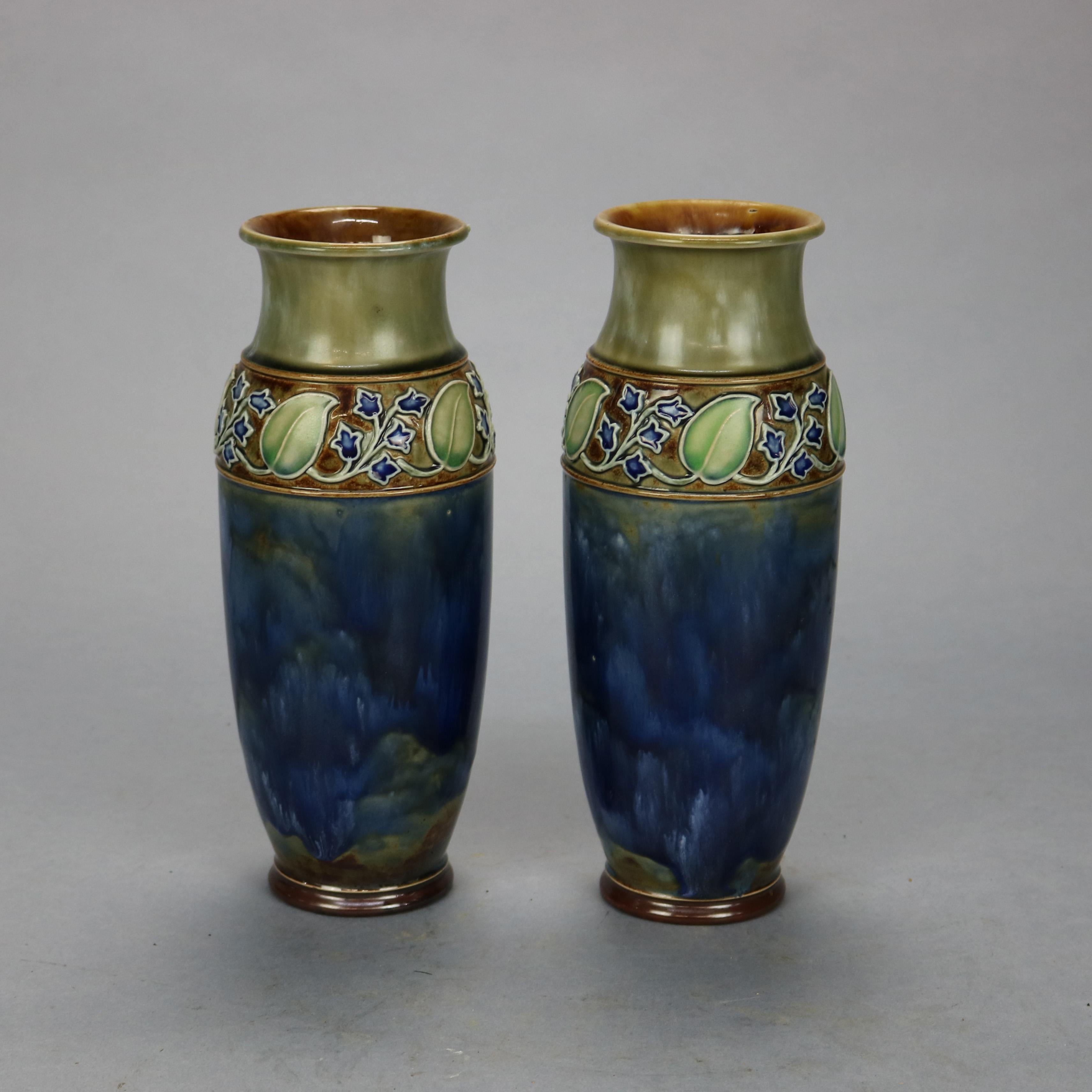 Antique Pair of Royal Doulton Arts & Crafts Pottery Vases, Circa 1910 1