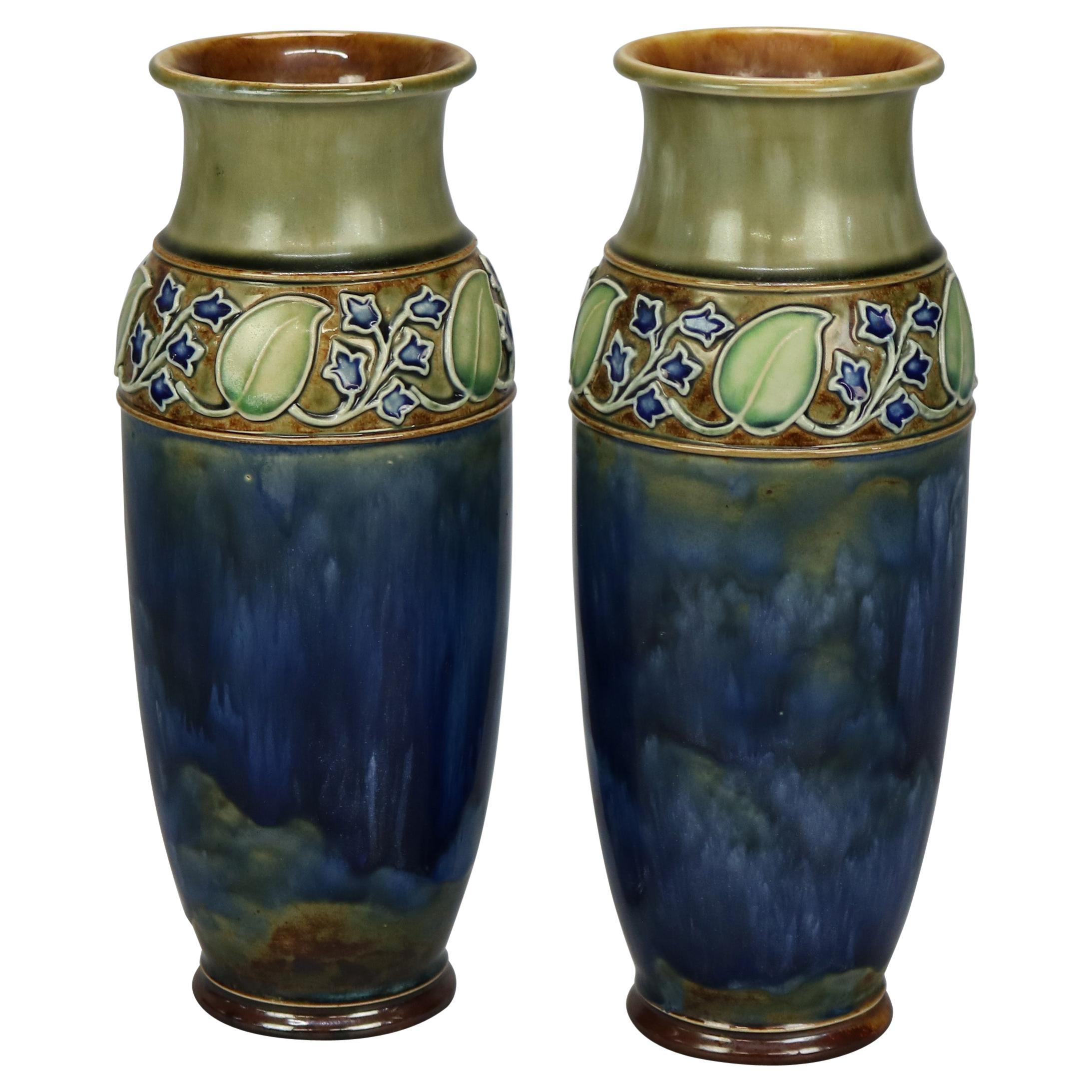 Antique Pair of Royal Doulton Arts & Crafts Pottery Vases, Circa 1910