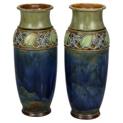 Antique Pair of Royal Doulton Arts & Crafts Pottery Vases, Circa 1910