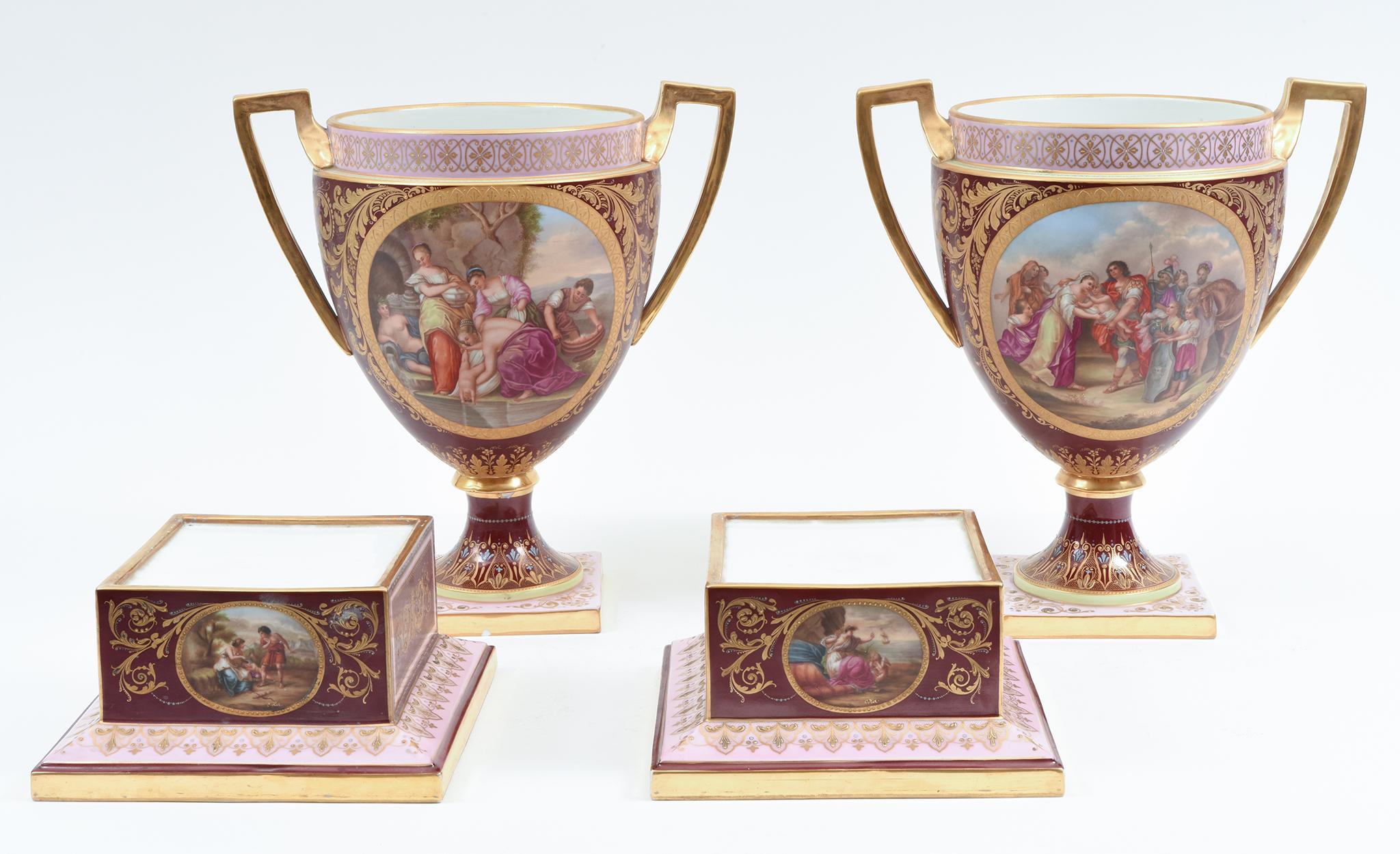 Antique Pair of Royal Vienna Porcelain Decorative Pieces / Urns 10