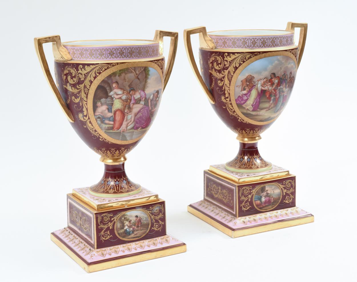 Antique Pair of Royal Vienna Porcelain Decorative Pieces / Urns In Good Condition In Tarry Town, NY