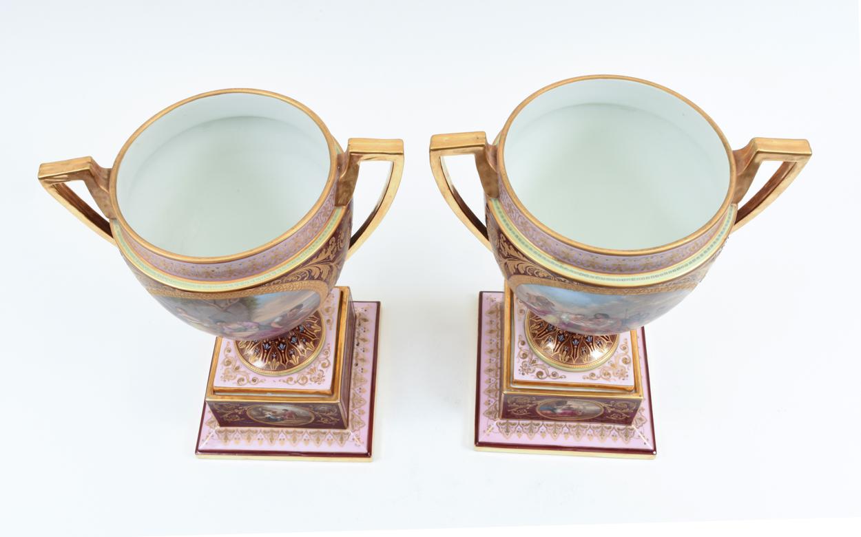 Antique Pair of Royal Vienna Porcelain Decorative Pieces / Urns 1