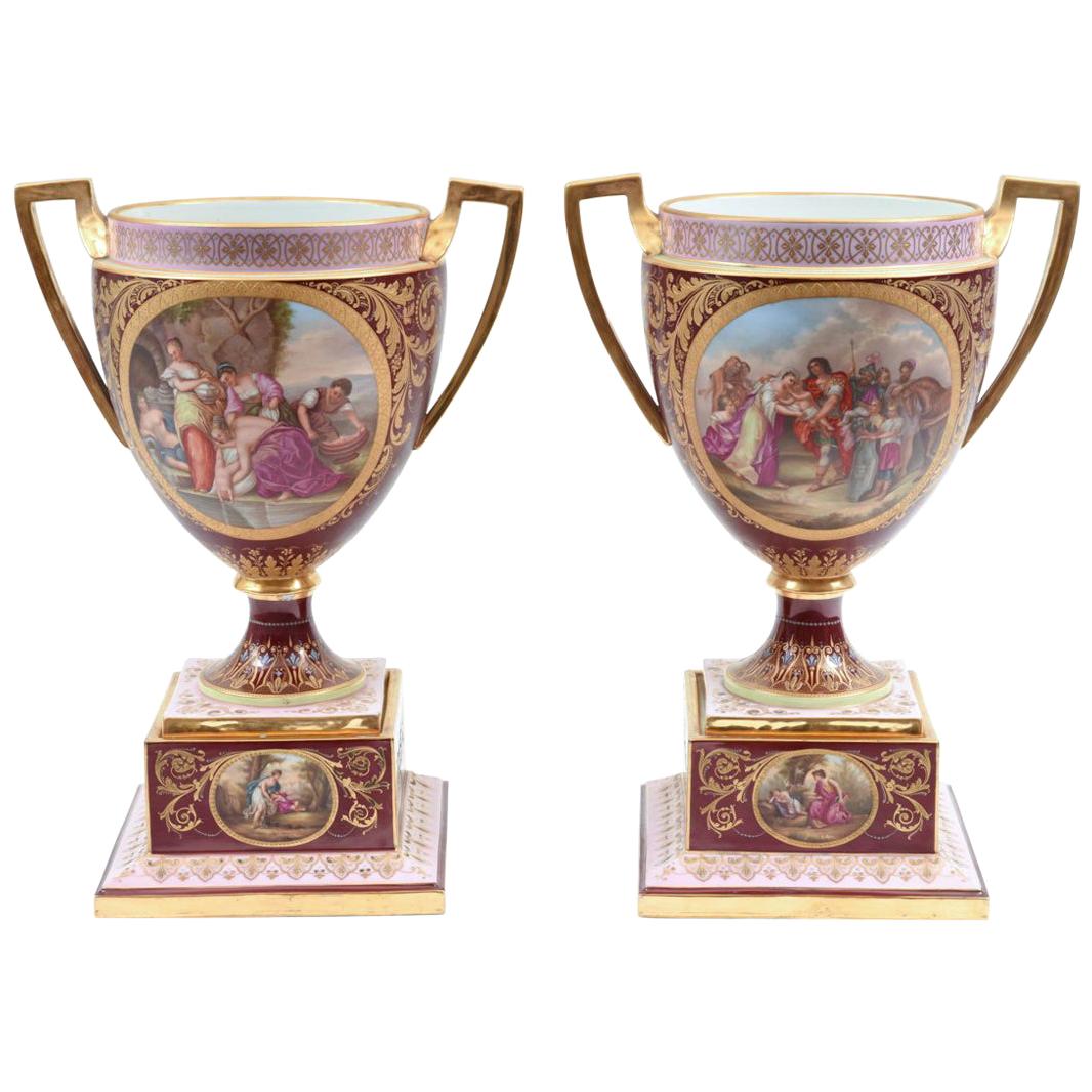 Antique Pair of Royal Vienna Porcelain Decorative Pieces / Urns