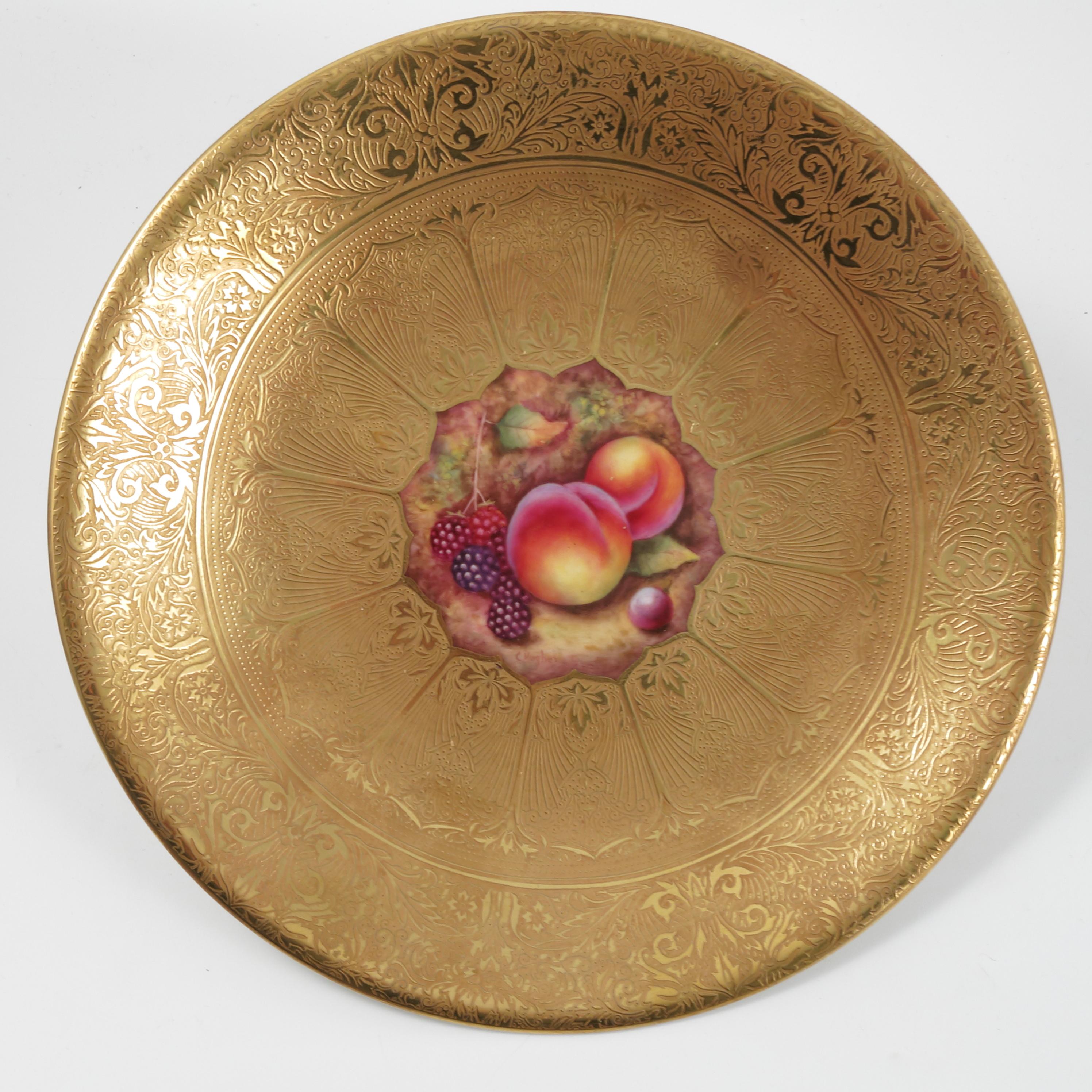 English Antique Pair of Royal Worcester Acid Gilt Plates, Mid 20th C