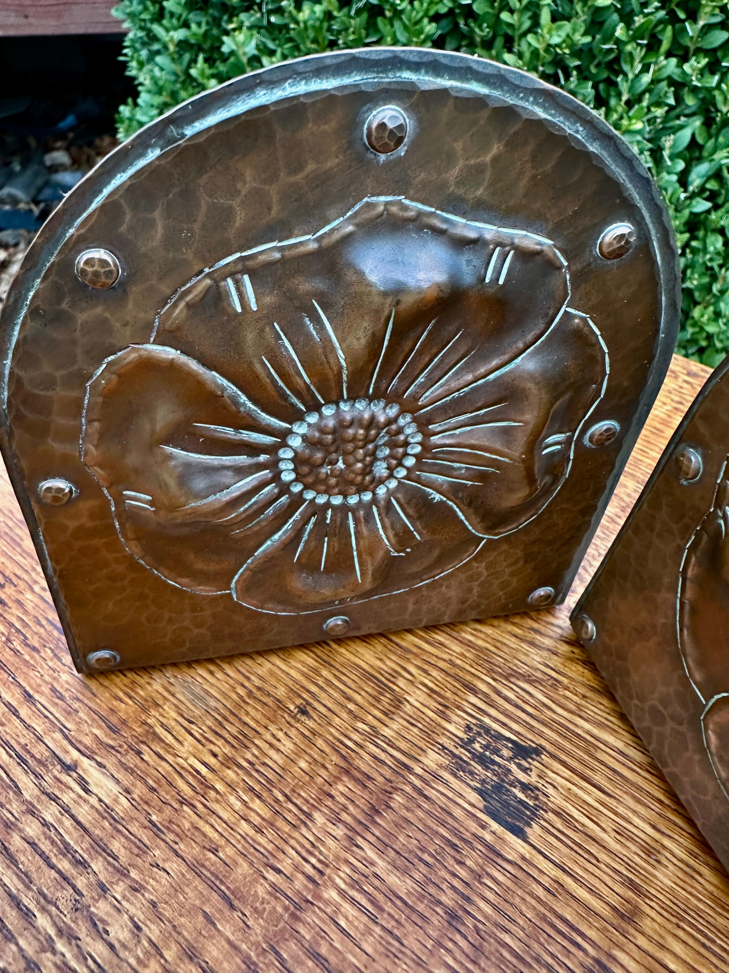 Antique Pair of ROYCROFT Hammered Copper Bookends -  stickley era  W8077    SALE For Sale 2