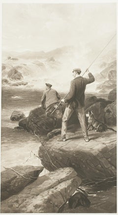 Antique Pair of Salmon Fishing Engravings by George Earl
