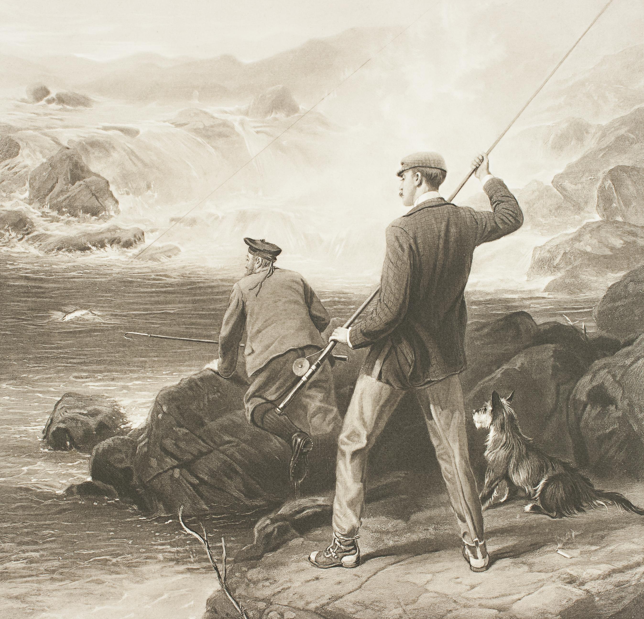 Sporting Art Antique Pair of Salmon Fishing Engravings by George Earl For Sale
