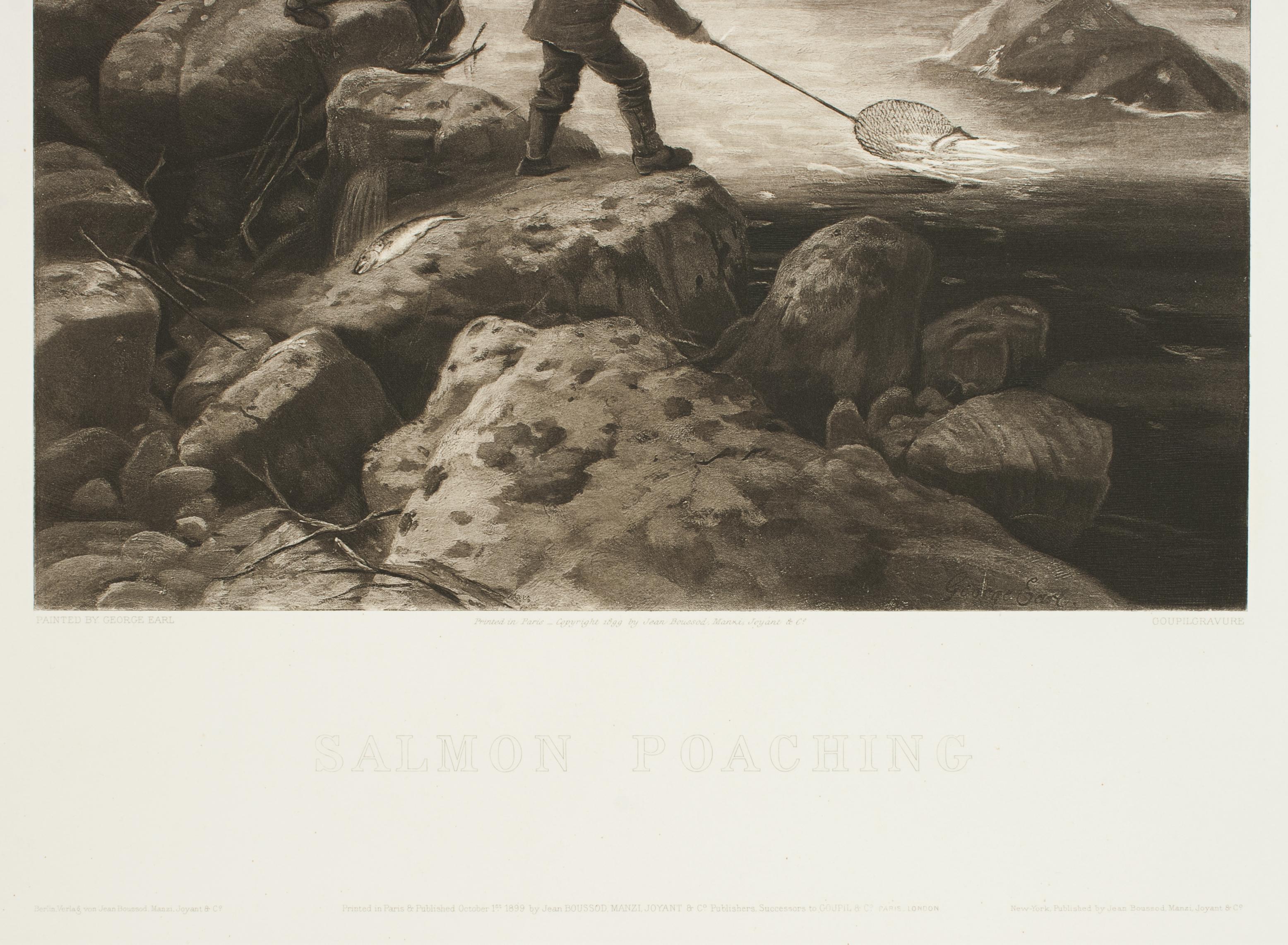 Antique Pair of Salmon Fishing Engravings by George Earl In Good Condition For Sale In Oxfordshire, GB
