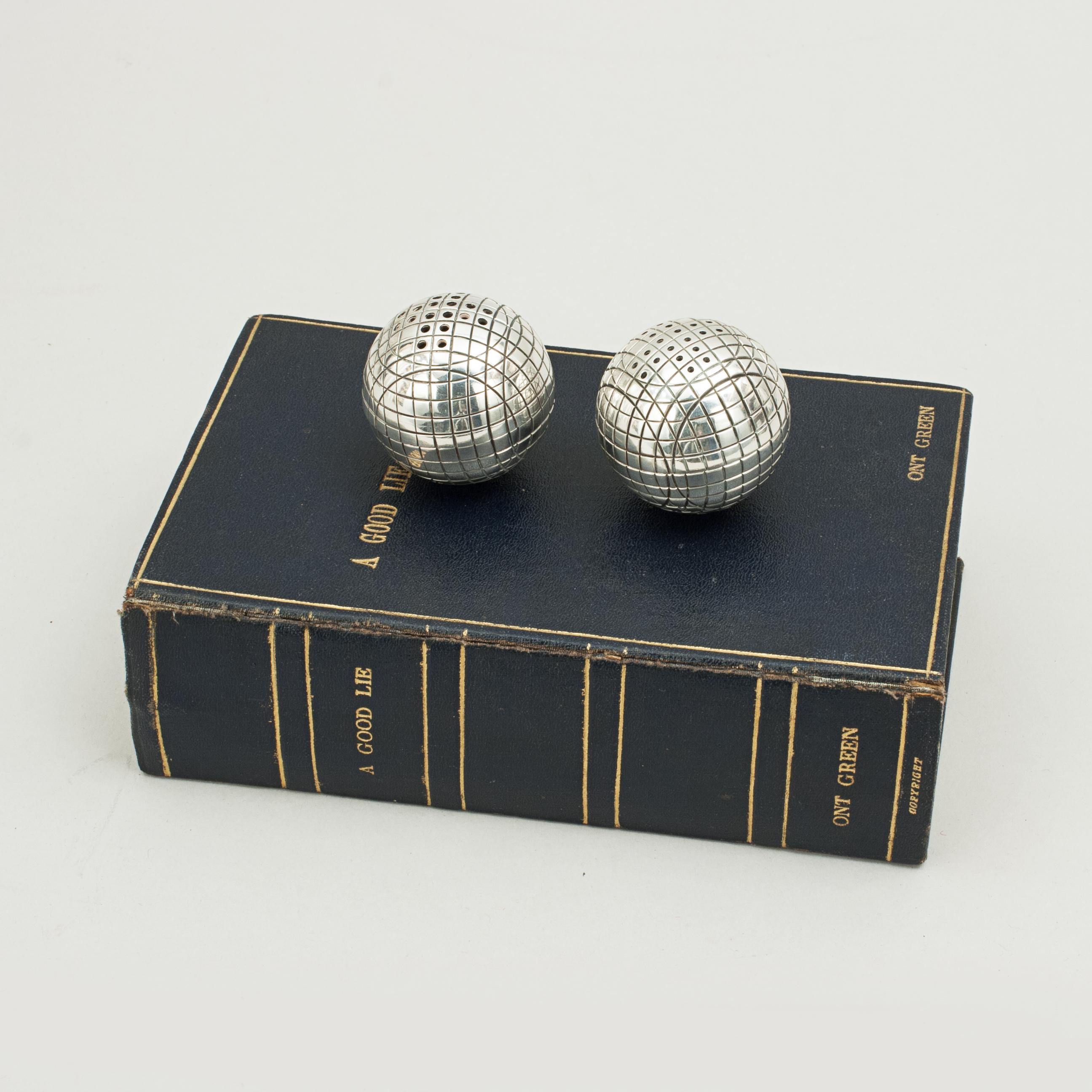 Antique Pair of Salt and Pepper Golf Balls in Leather Book, A Good Lie 3