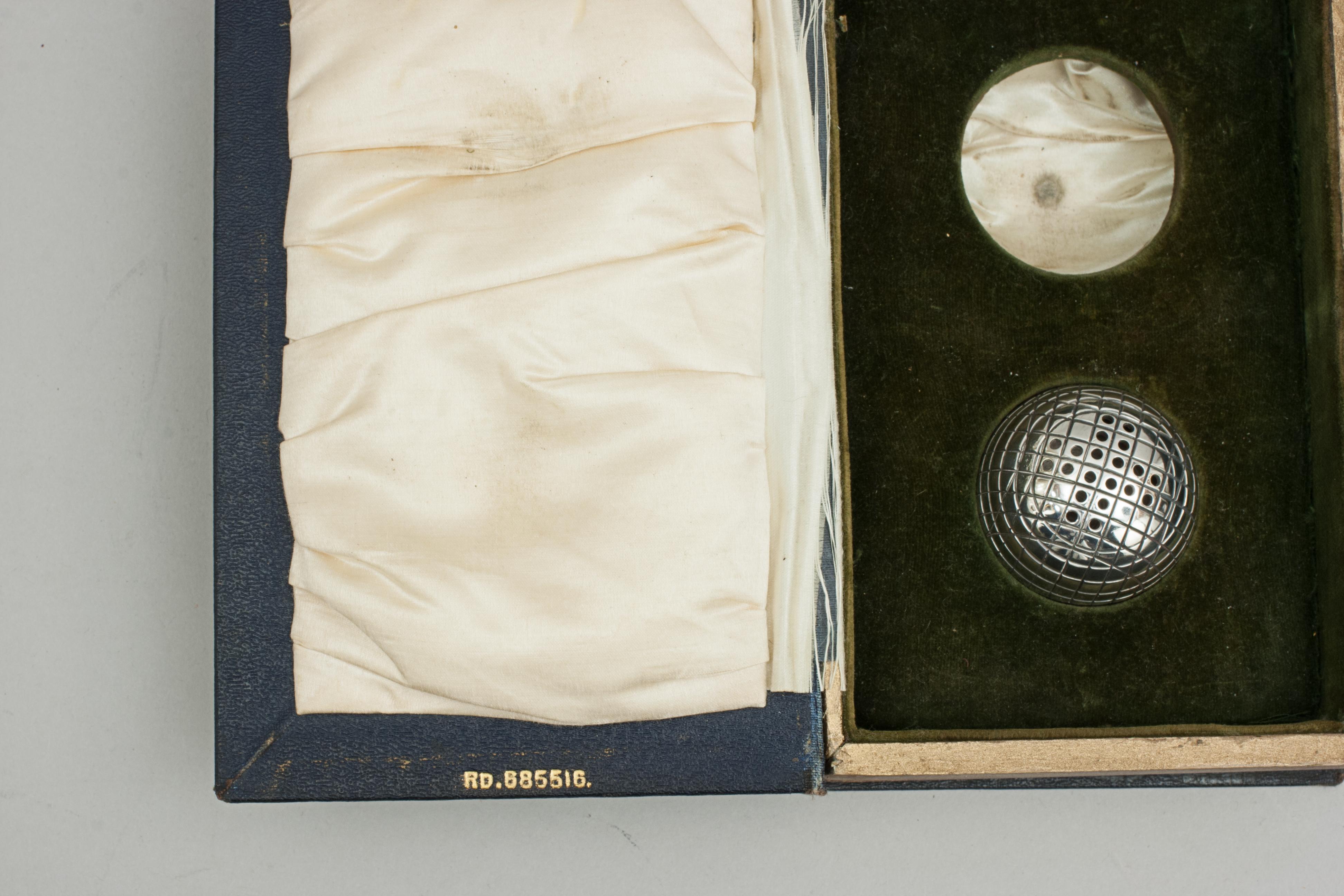 Silver Plate Antique Pair of Salt and Pepper Golf Balls in Leather Book, A Good Lie