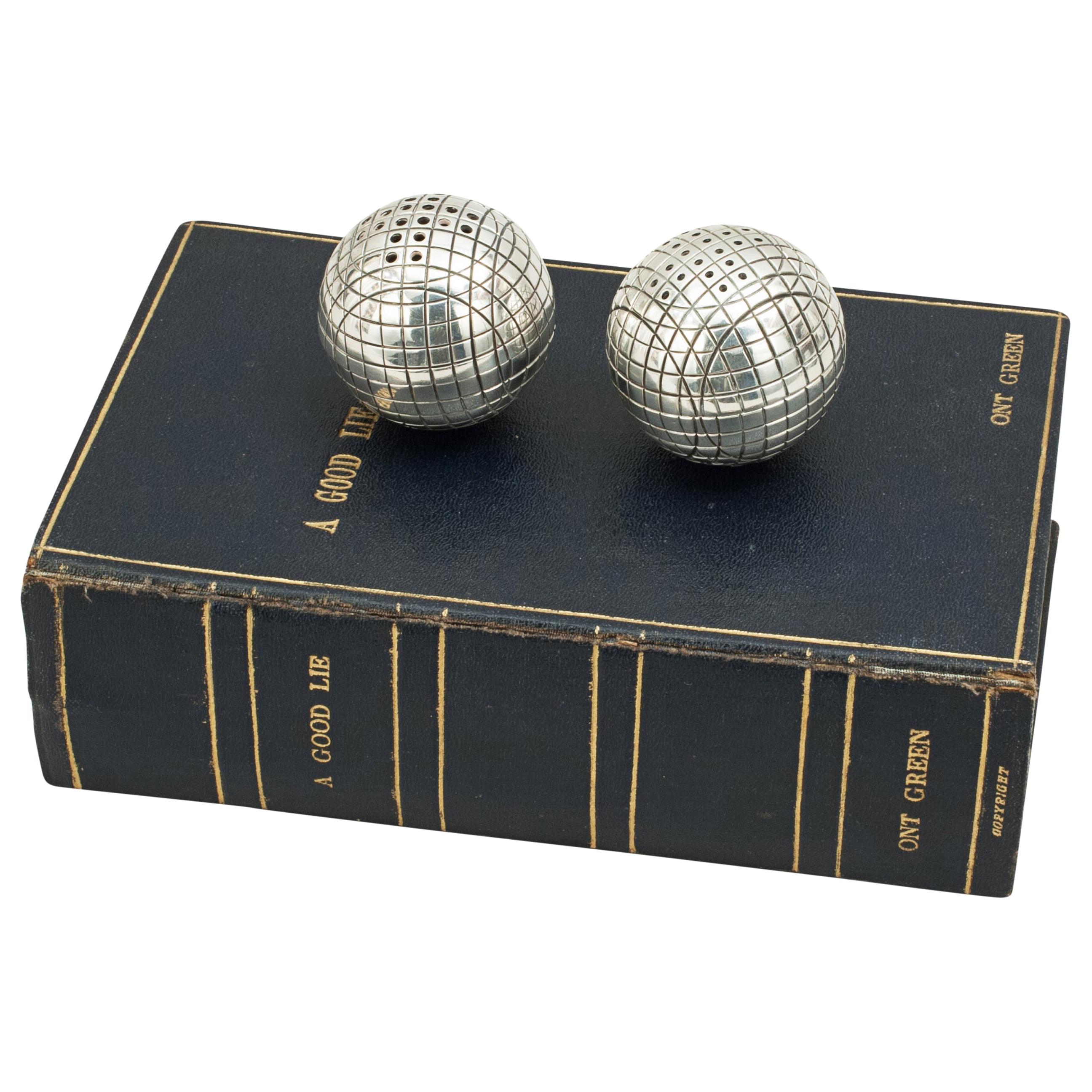 Antique Pair of Salt and Pepper Golf Balls in Leather Book, A Good Lie