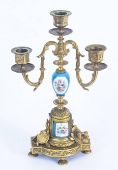 Antique Pair of Sèvres Bleu Celeste Porcelain and Ormolu Candelabra 19th Century