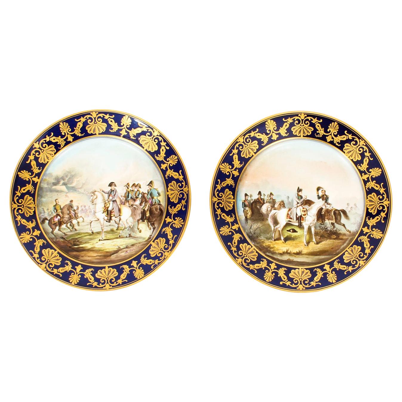 Ancienne Paire d'assiettes de cabinet Sèvres Napoléon Mentmirail Imp De Sevres en vente