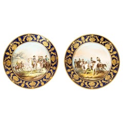 Antique Pair of Sevres Napoleon Cabinet Plates Mentmirail Imp De Sevres