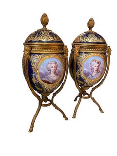 Antique Pair of ‘Sèvres’ Ormolu Mounted Vases and Covers, 1860