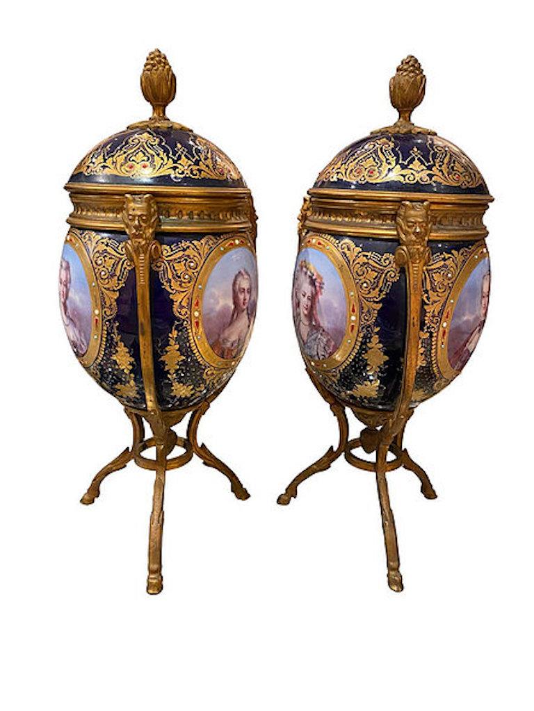 Antique Pair of ‘Sèvres’ Ormolu Mounted Vases and Covers, 1860 For Sale 2