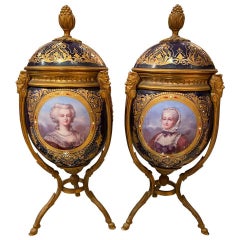 Antique Pair of ‘Sèvres’ Ormolu Mounted Vases and Covers, 1860