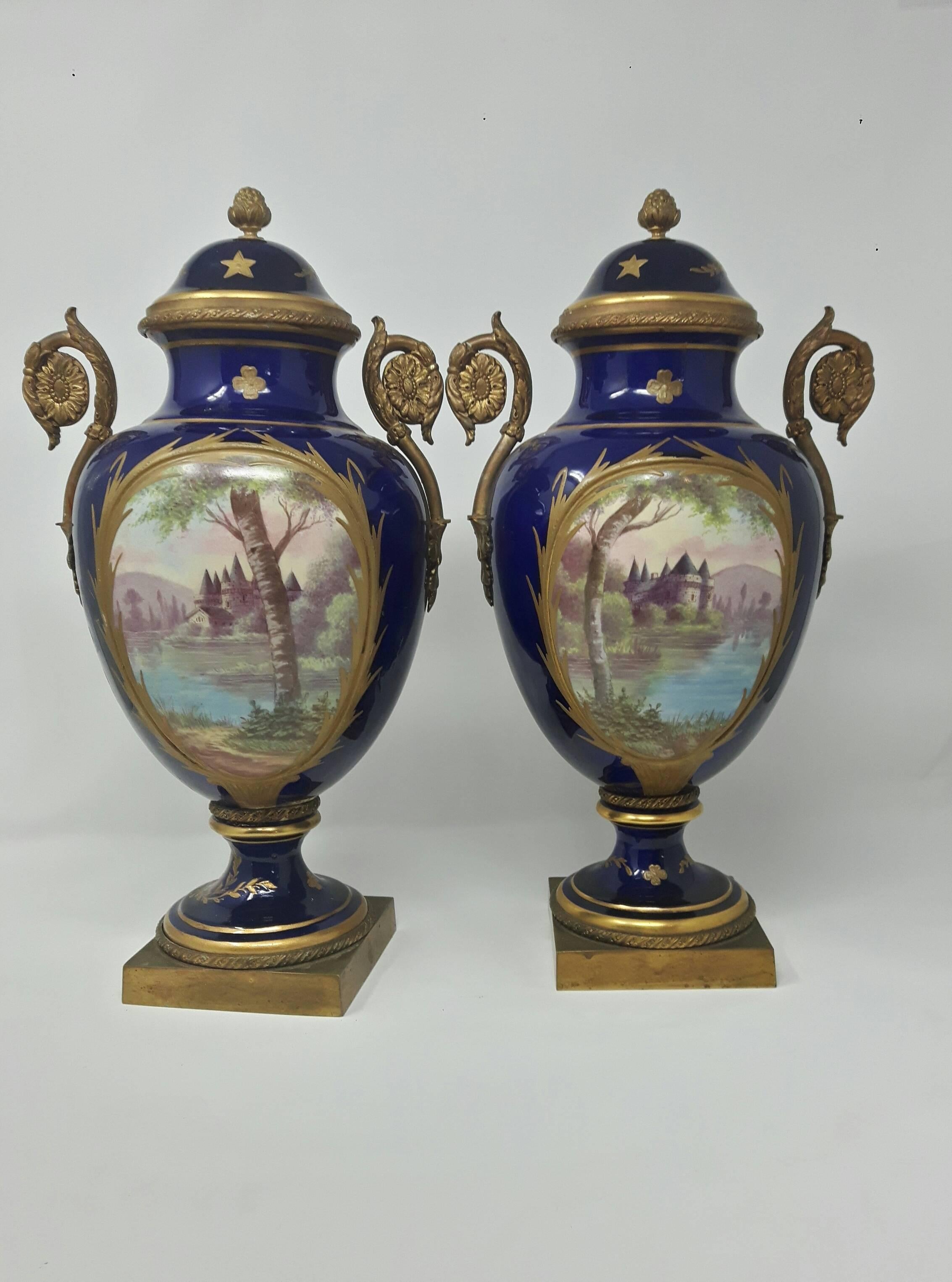 Louis XV Antique Pair of Sevres Porcelain Vases