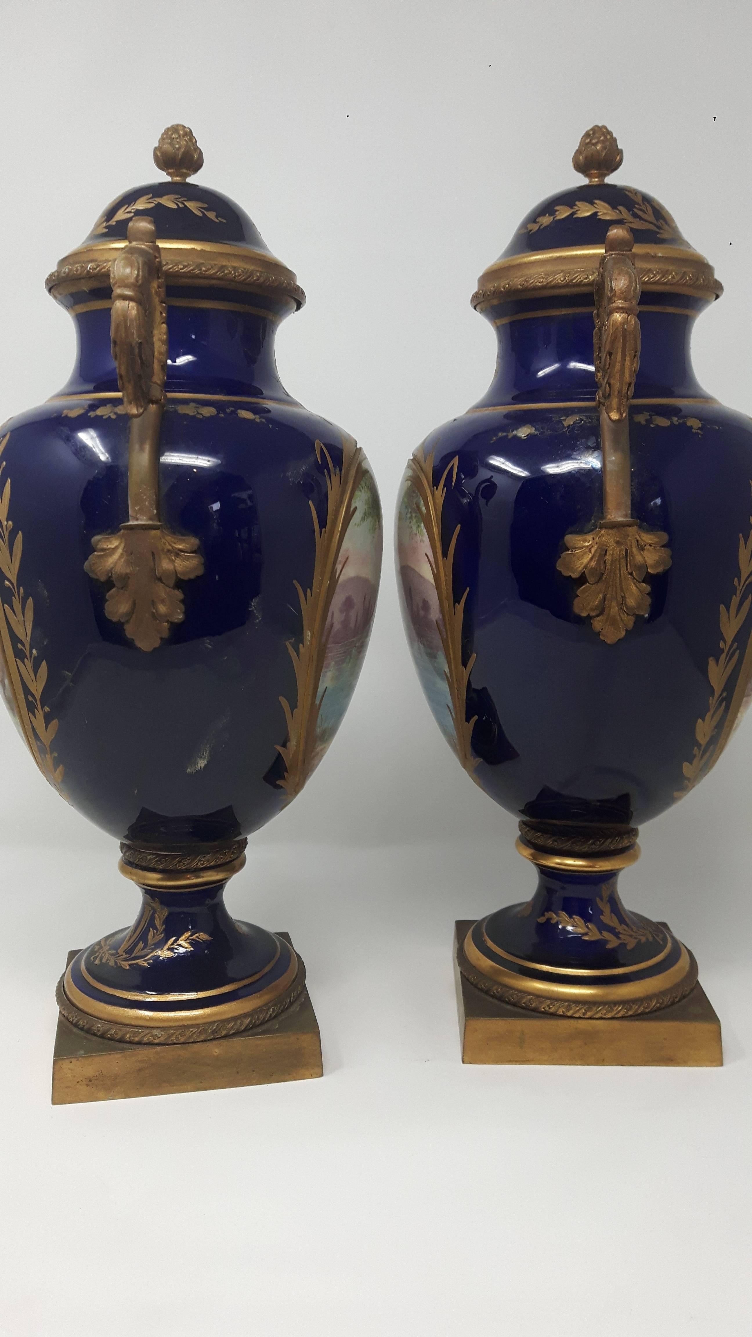 French Antique Pair of Sevres Porcelain Vases