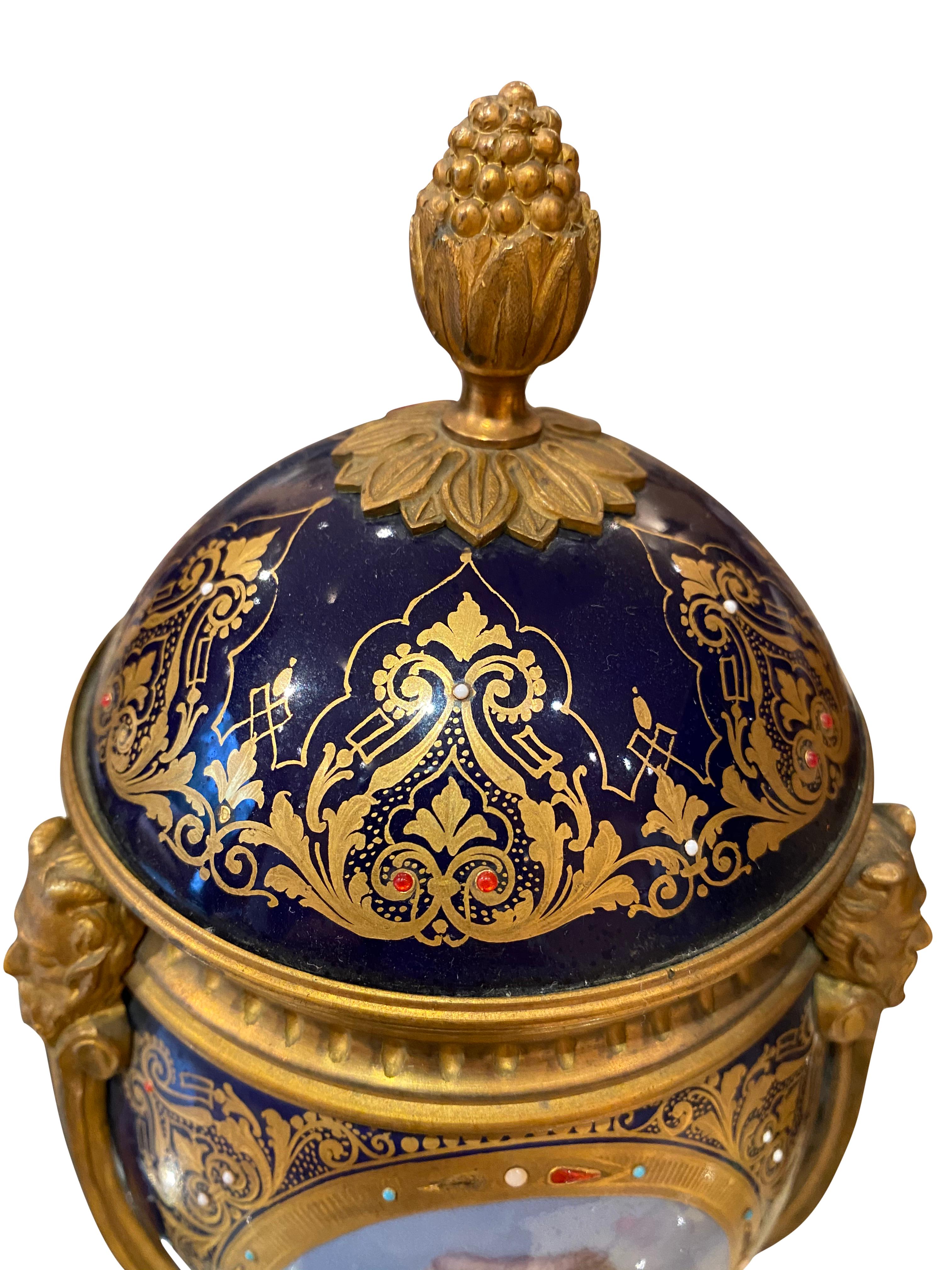 19th Century Antique Pair of ‘Sèvres’ Style Ormolu Mounted Vases and Covers, 1860 For Sale
