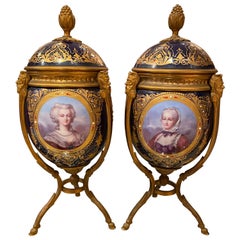 Antique Pair of ‘Sèvres’ Style Ormolu Mounted Vases and Covers, 1860