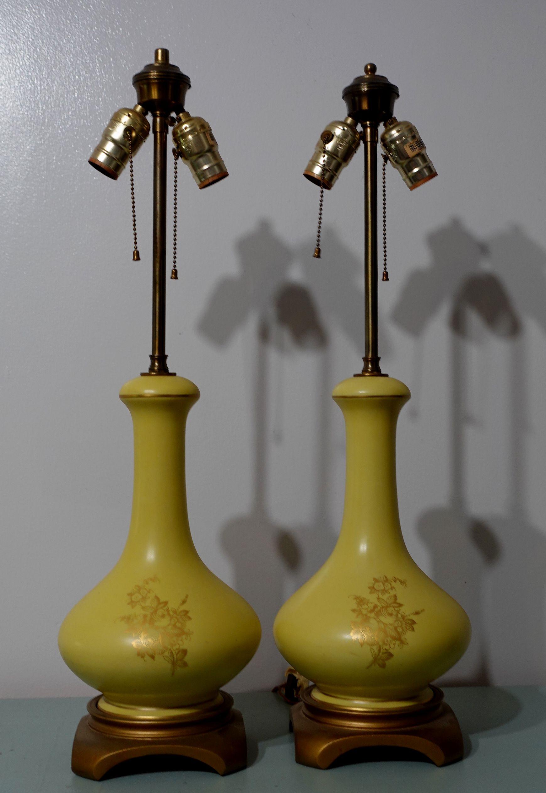 19th Century Antique Pair of Shaped Hand-Painted Reserved Floral Lamps, 1900s For Sale