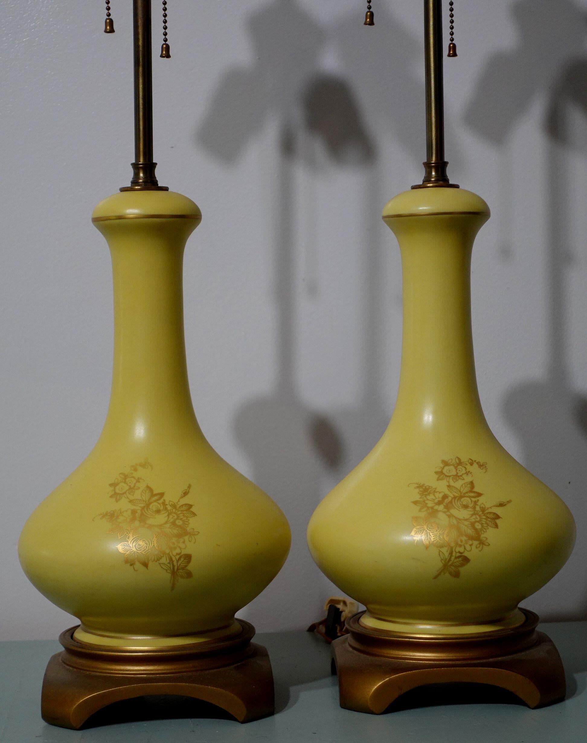 Porcelain Antique Pair of Shaped Hand-Painted Reserved Floral Lamps, 1900s For Sale