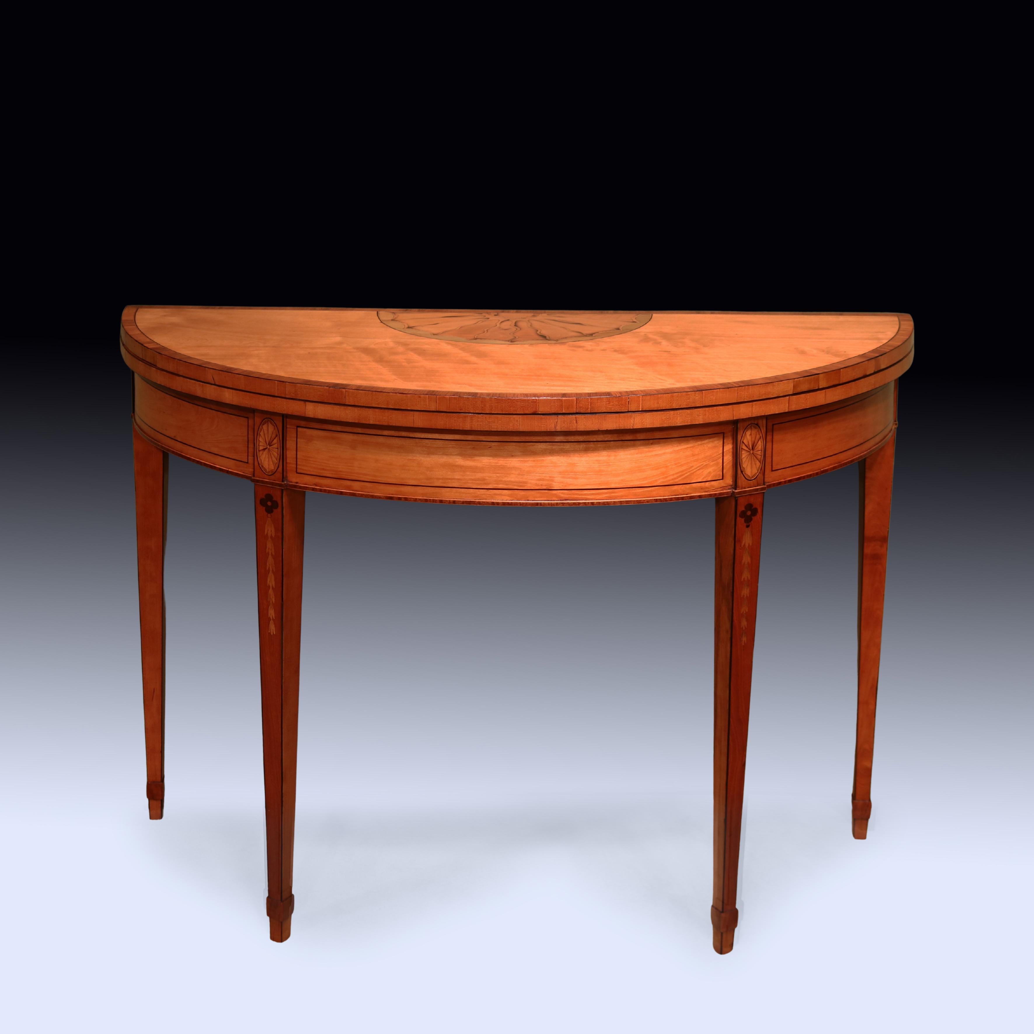 English Antique pair of Sheraton period satinwood card tables For Sale