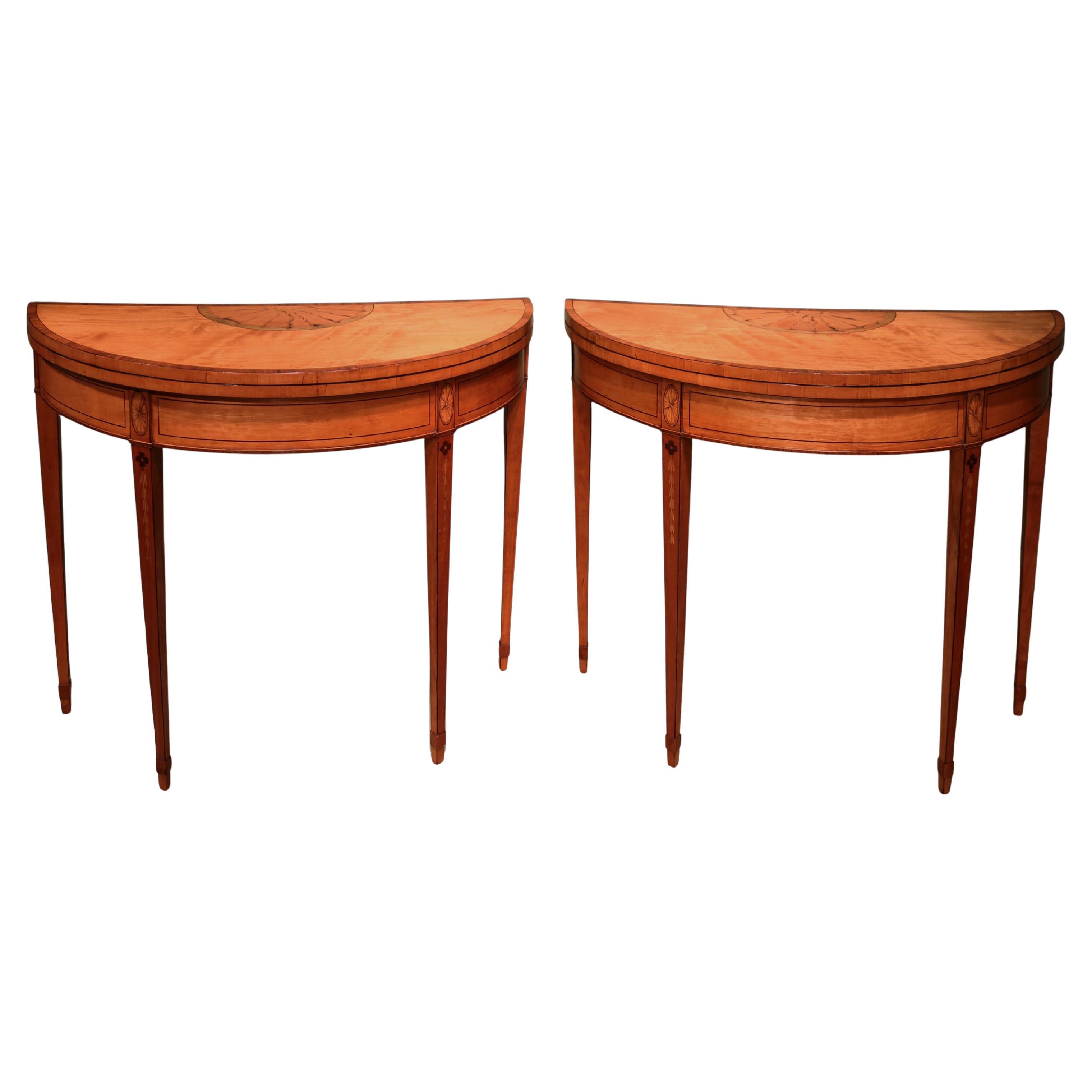 Antique pair of Sheraton period satinwood card tables For Sale