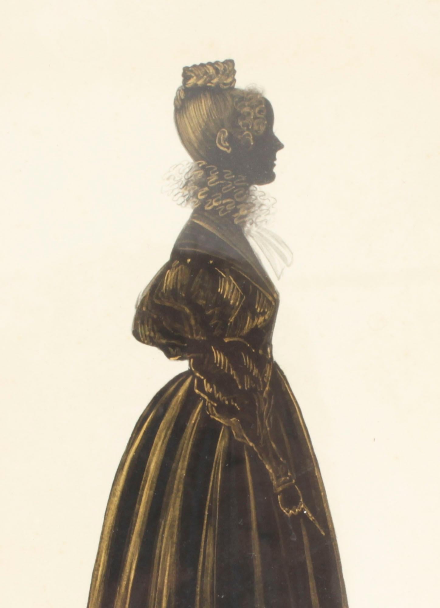 Paire de cadres anciens en érable moucheté pour portraits de Silhouette 19ème siècle en vente 4