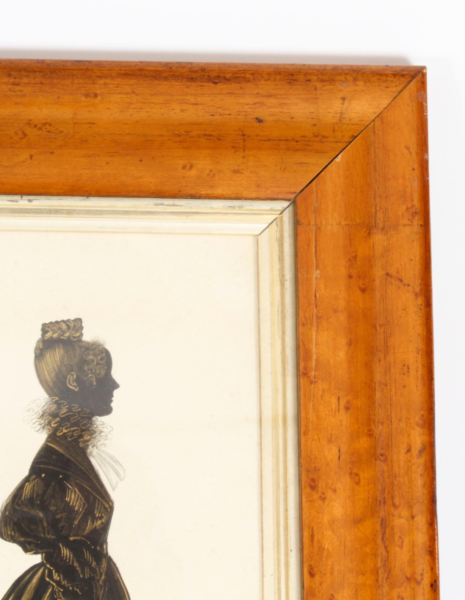 Paire de cadres anciens en érable moucheté pour portraits de Silhouette 19ème siècle en vente 6