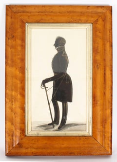 Antique Pair of Silhouette Portraits Birdseye Maple Frames 19th Century