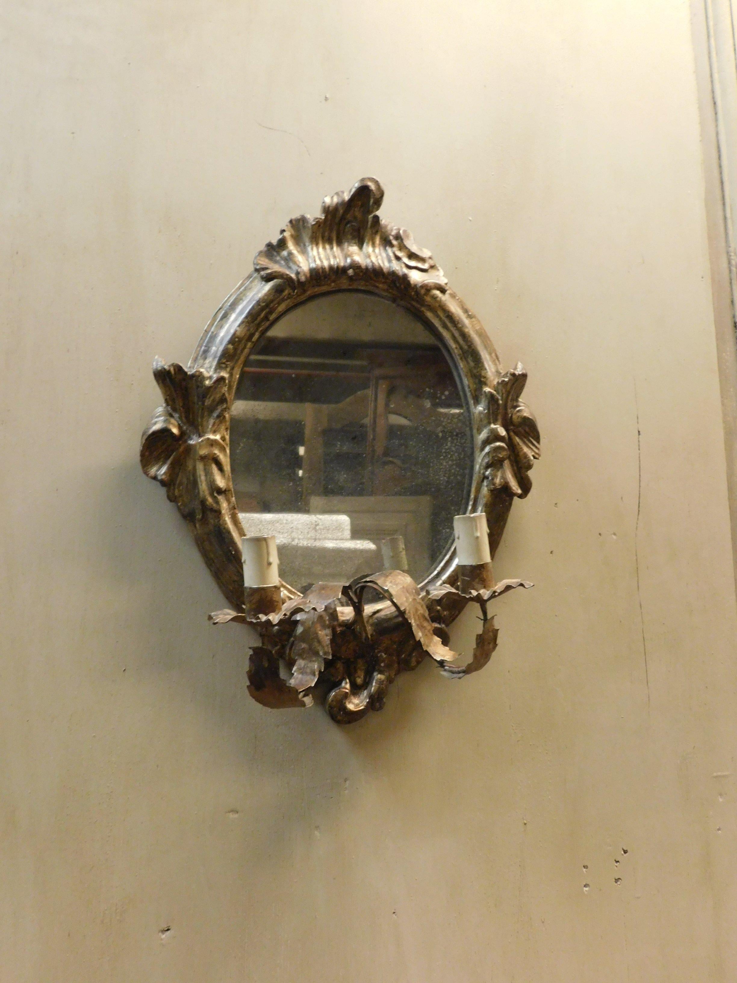 Italian Antique Pair of Silver Mirrors, Wood Fans, 18th Century, Italy