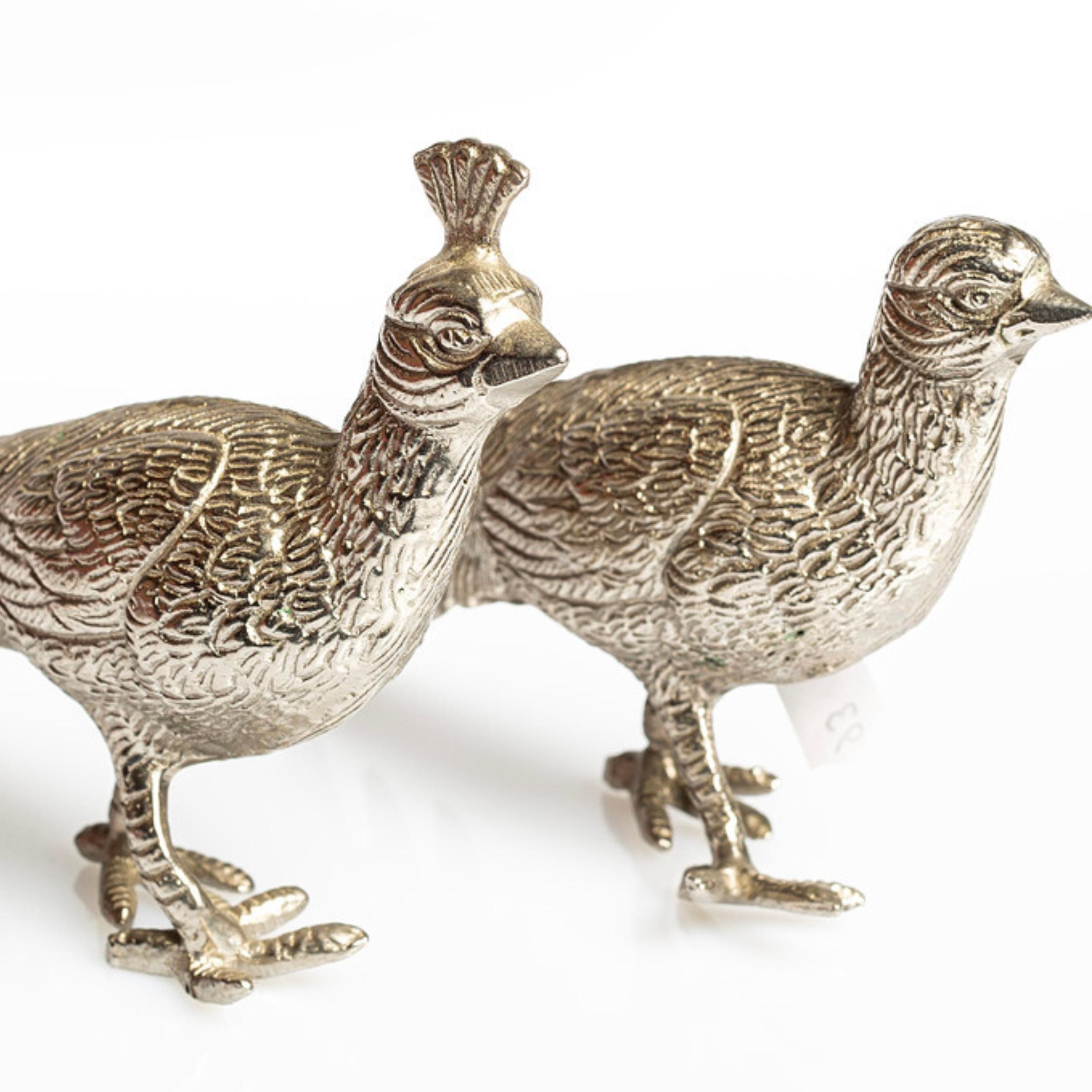 Antike Paar Silber Pfau Stand, Dekoration Objekt für Home Decor (Mitte des 20. Jahrhunderts) im Angebot