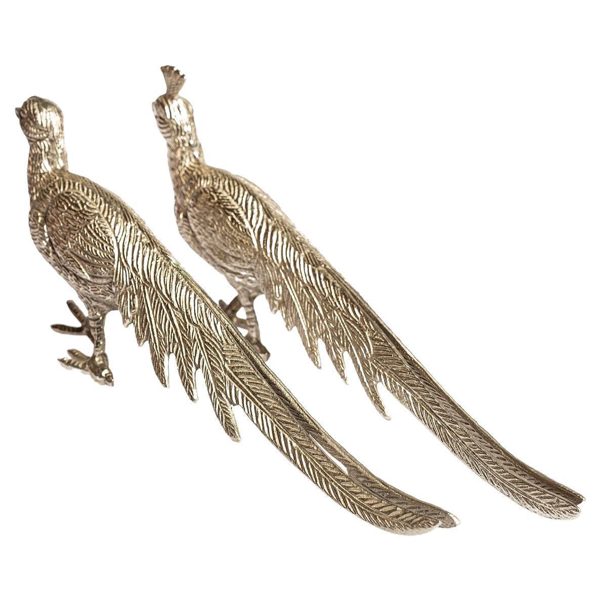 Antique Pair of Silver Peacock Stand, Decoration Object for Home Decor For Sale