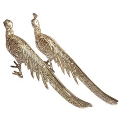 Pareja de pavos reales de plata antiguos, objeto decorativo para el hogar