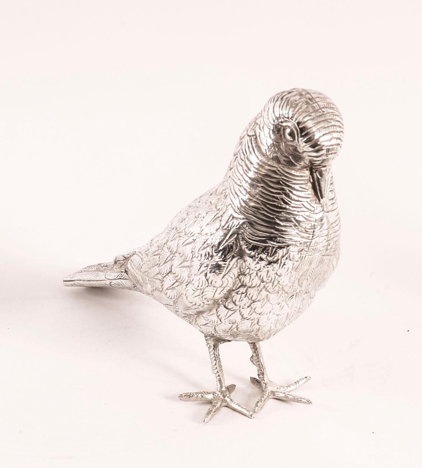 Antique Pair of Silver Plate Bronze Table Doves 20th Century For Sale 7