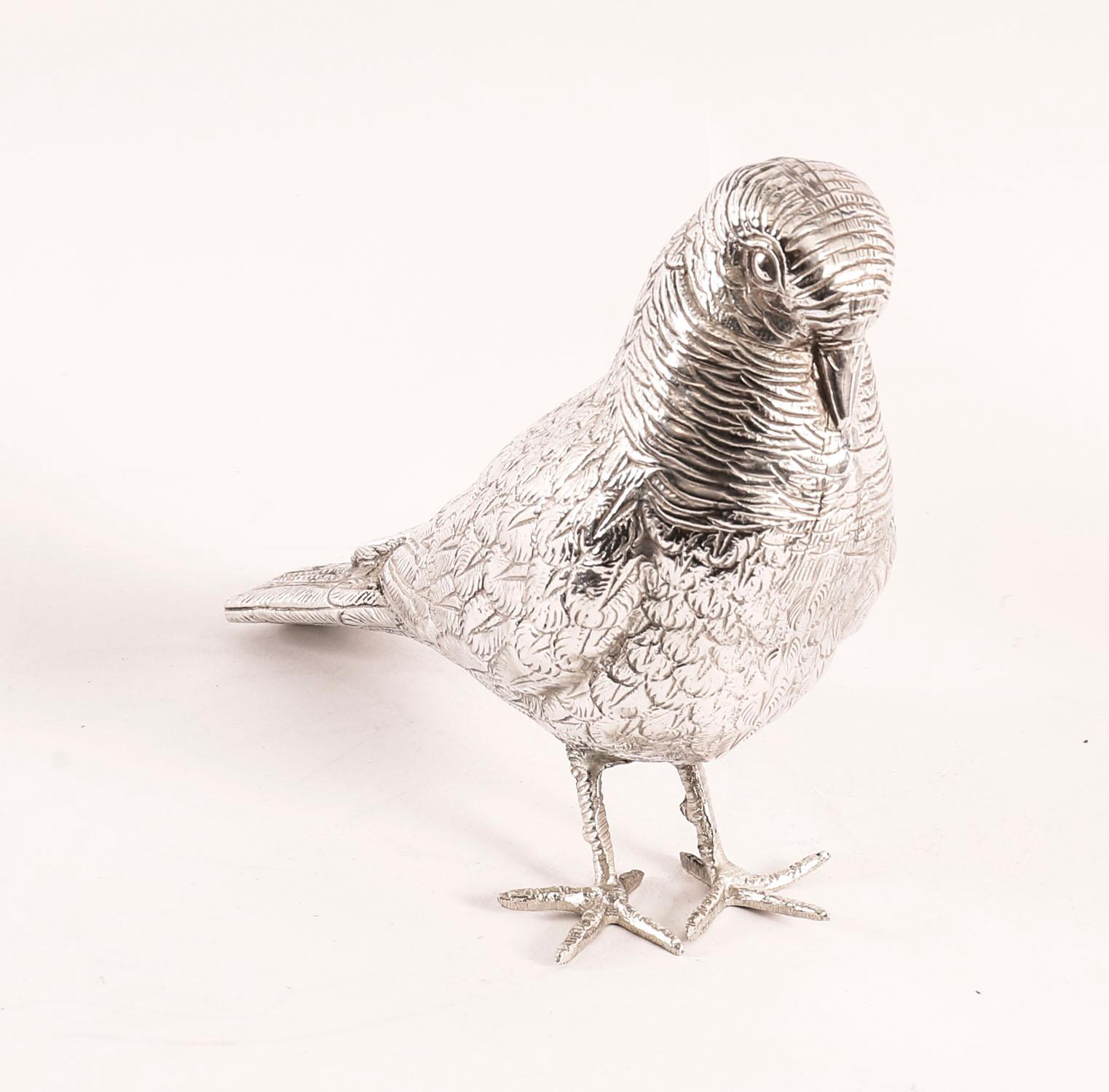 Antique Pair of Silver Plate Bronze Table Doves 20th Century For Sale 9