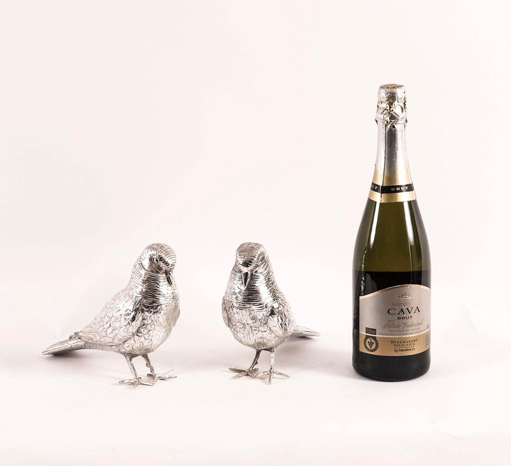 Antique Pair of Silver Plate Bronze Table Doves 20th Century For Sale 10