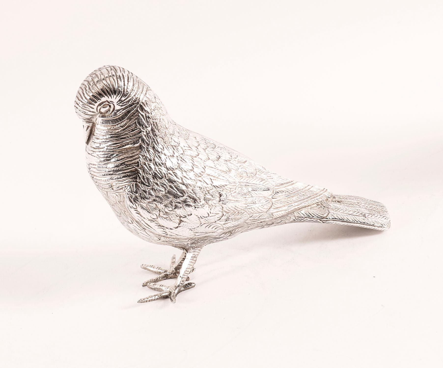 Antique Pair of Silver Plate Bronze Table Doves 20th Century In Good Condition For Sale In London, GB