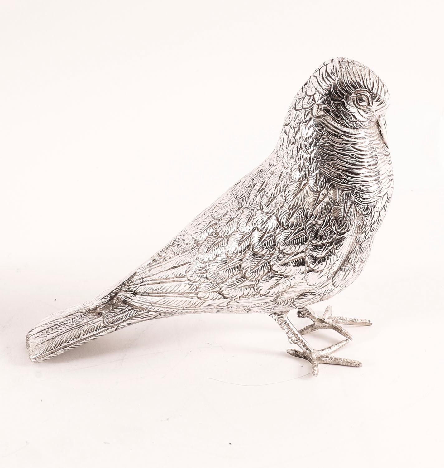 Antique Pair of Silver Plate Bronze Table Doves 20th Century For Sale 1