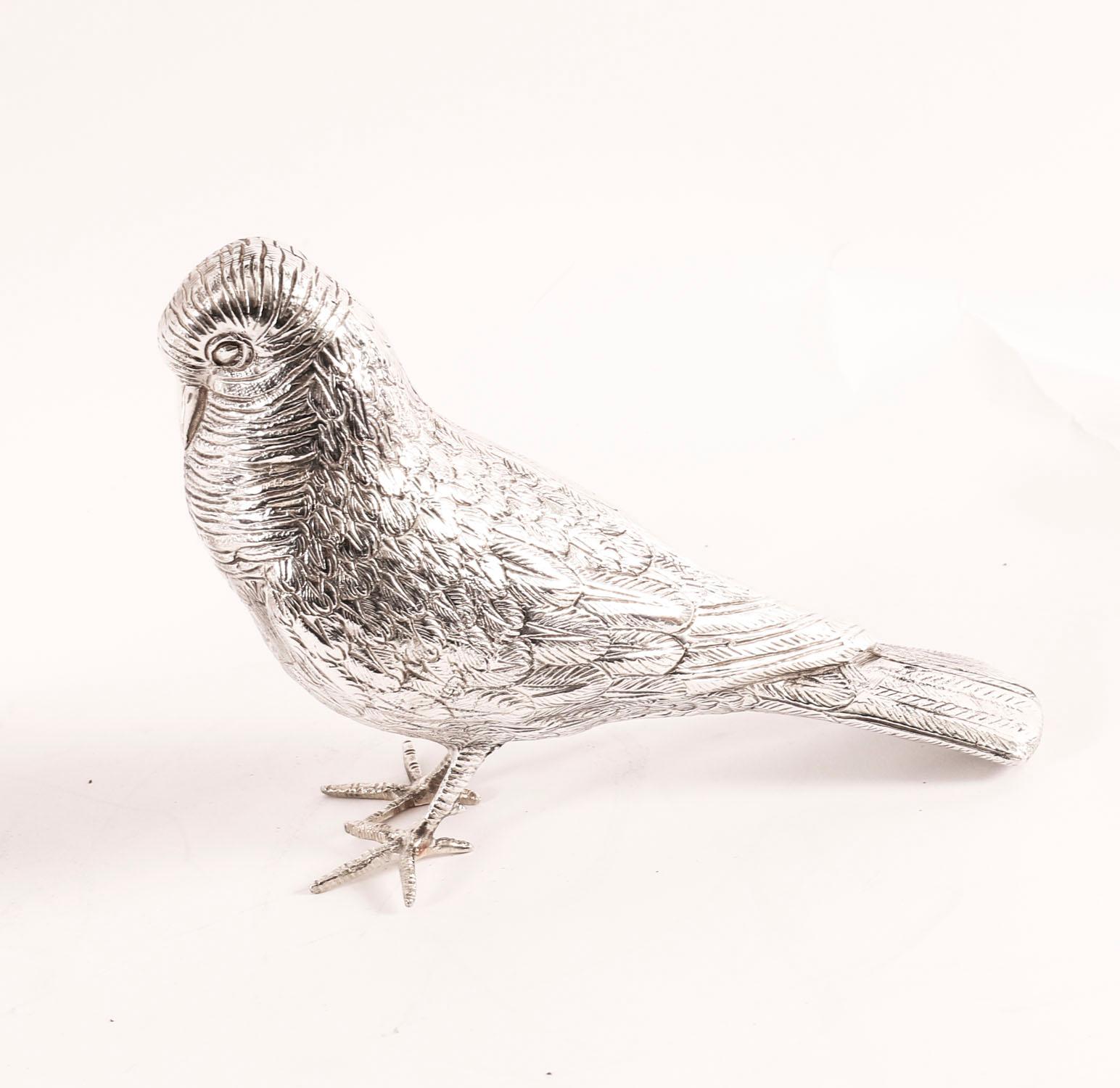Antique Pair of Silver Plate Bronze Table Doves 20th Century For Sale 2