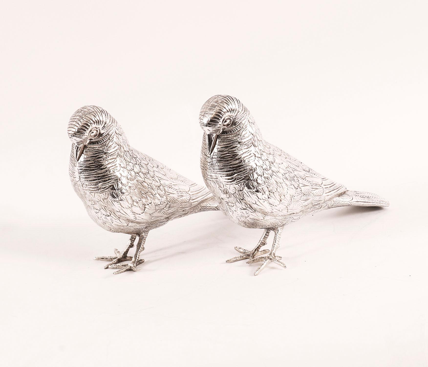 Antique Pair of Silver Plate Bronze Table Doves 20th Century For Sale 3