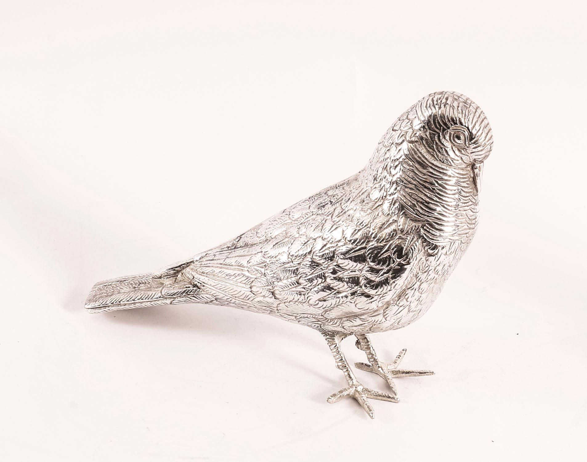 Antique Pair of Silver Plate Bronze Table Doves 20th Century For Sale 4