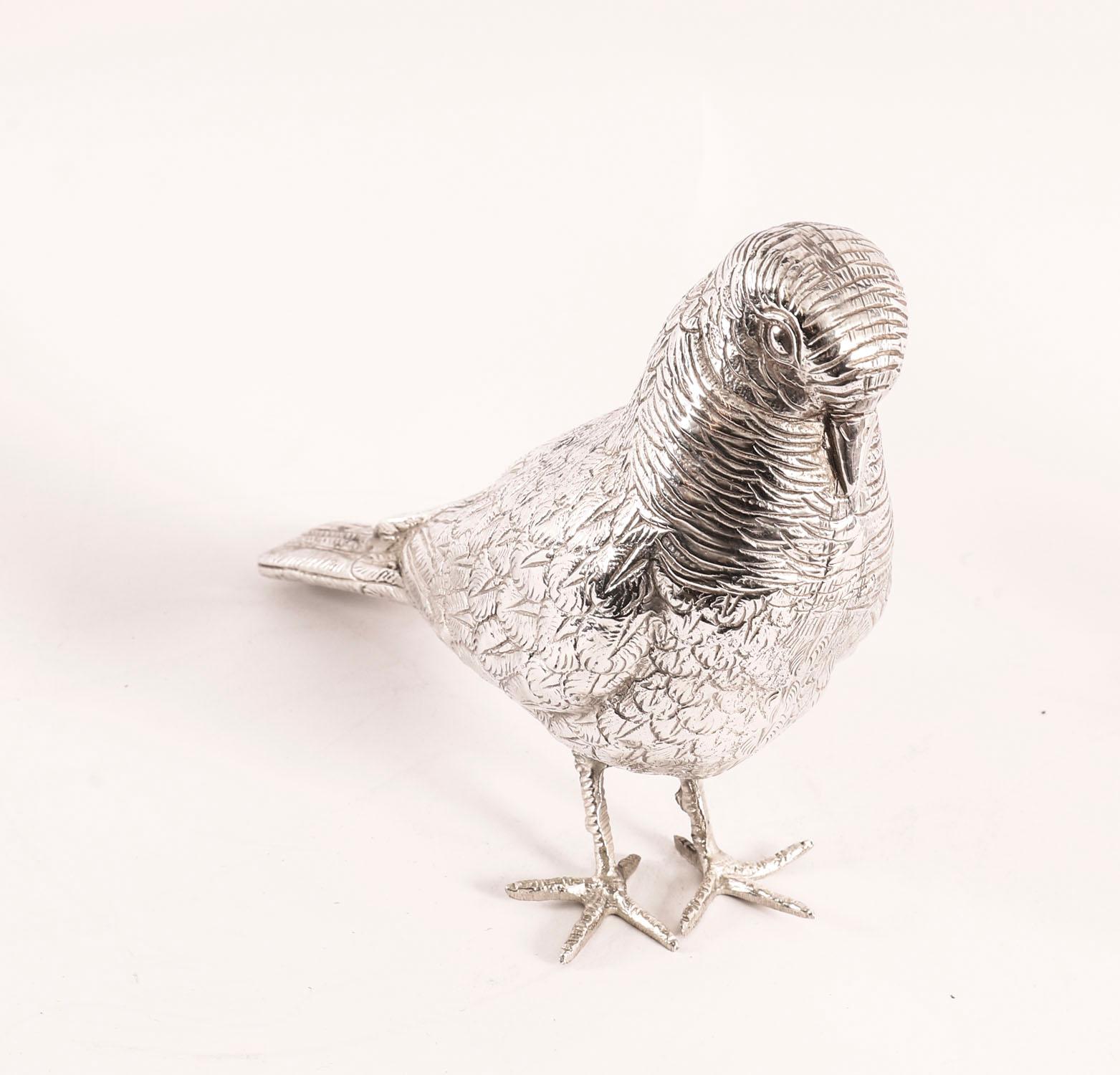 Antique Pair of Silver Plate Bronze Table Doves 20th Century For Sale 5